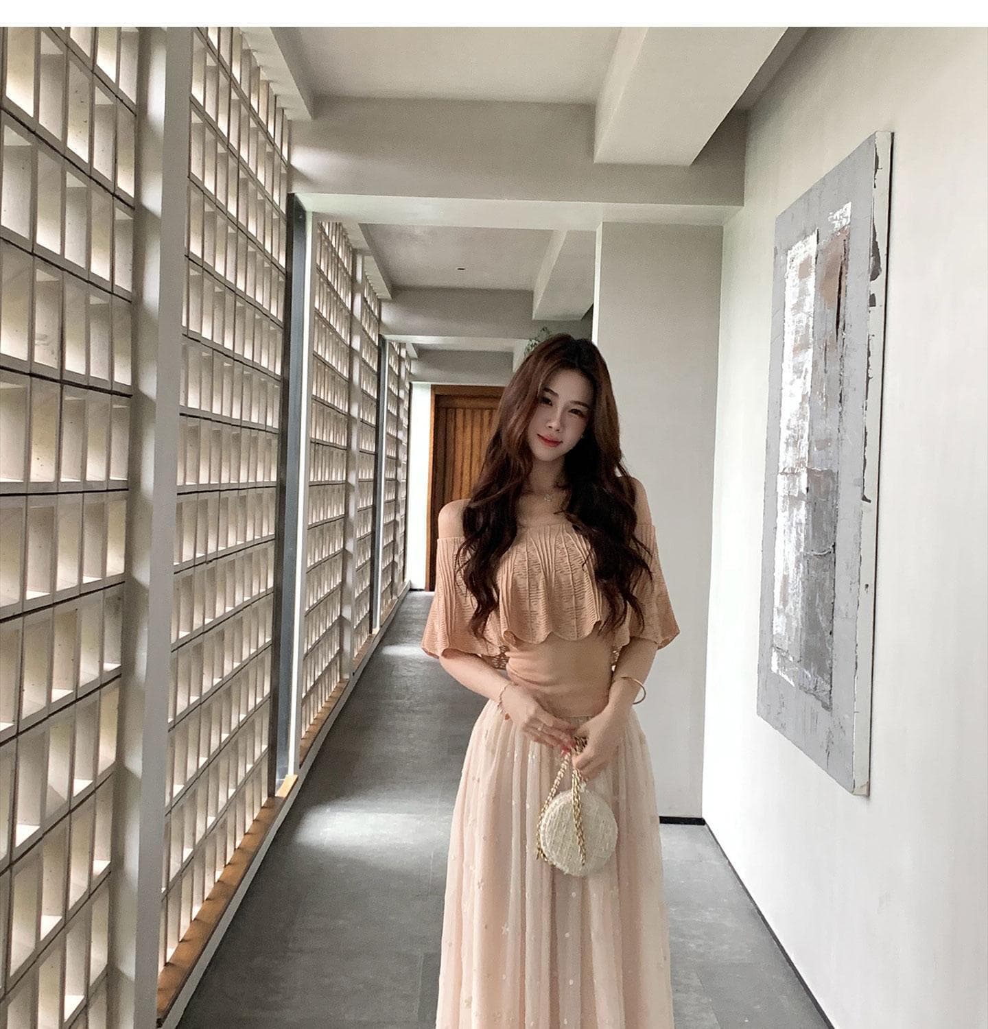 있음 도착 무쯔리 목자이 ~ 중 리 부드러운 순수한 욕망 바람 오프숄더 프릴 홀로우 아웃 니트 맨위 상세 이미지 11