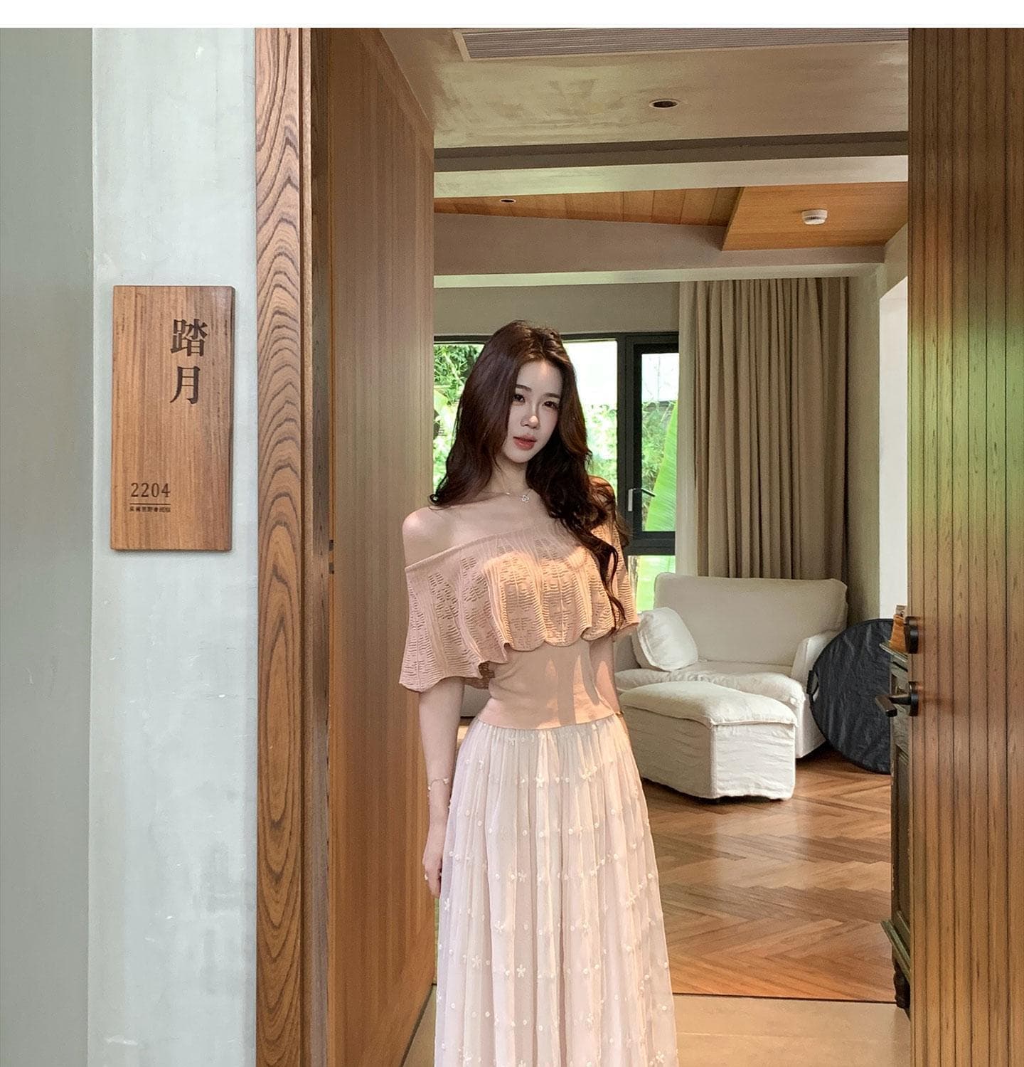 있음 도착 무쯔리 목자이 ~ 중 리 부드러운 순수한 욕망 바람 오프숄더 프릴 홀로우 아웃 니트 맨위 상세 이미지 14