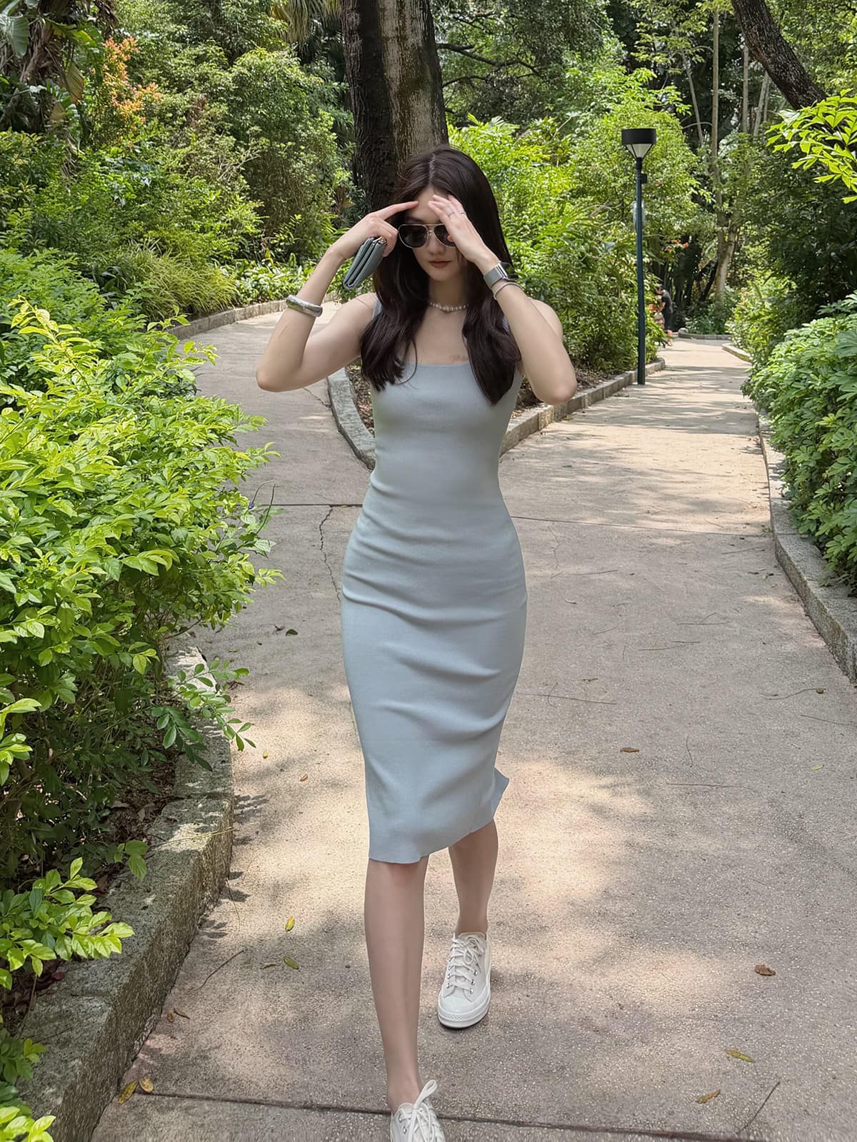 있음 도착 프랑스식 광장 칼라 민소매 조끼 여성 드레스 여름 로얄 자매 품격 허리 수축 몸매 가꾸기 타이트 스커트 상세 이미지 9