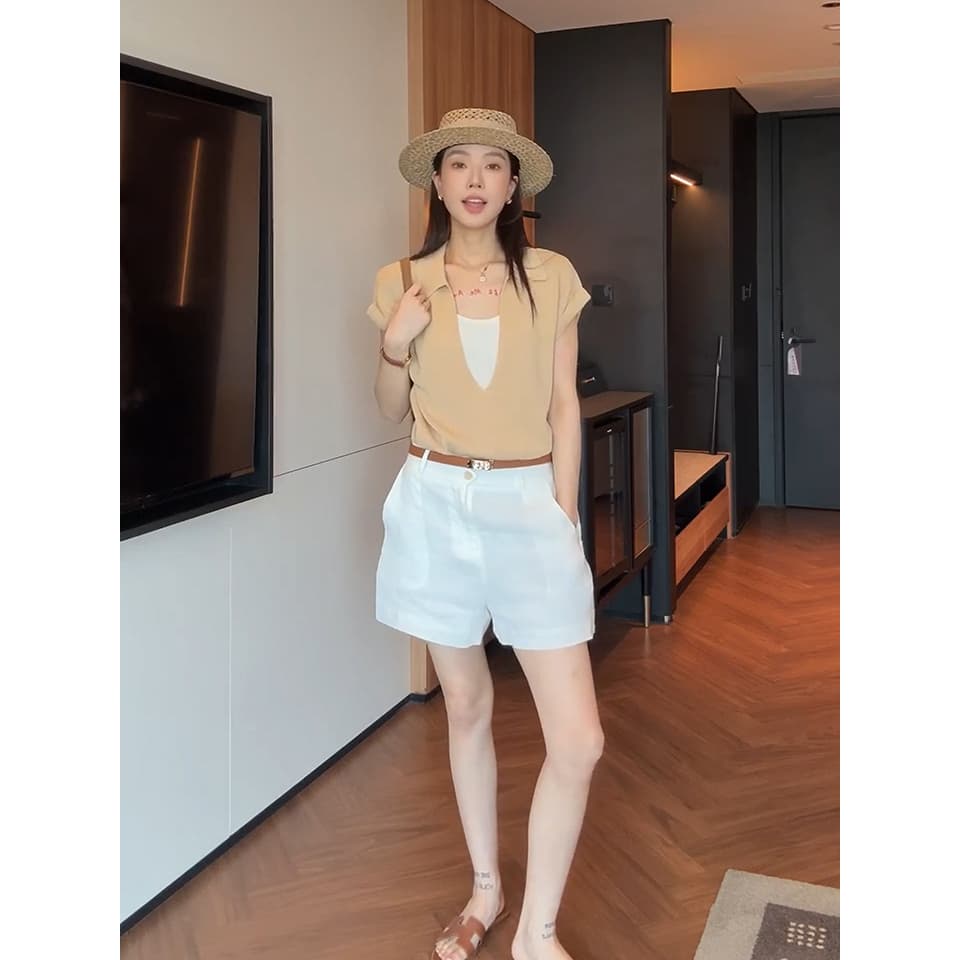 있음 도착 프랑스식 POLO 칼라 페이크 레이어드 니트 반팔 티셔츠 여성 여름 자이언트 잘 생긴 ~ 중 작은 대중 맨위 이미지 6