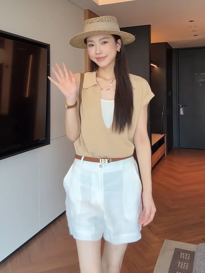 있음 도착 프랑스식 POLO 칼라 페이크 레이어드 니트 반팔 티셔츠 여성 여름 자이언트 잘 생긴 ~ 중 작은 대중 맨위 상세 이미지 3