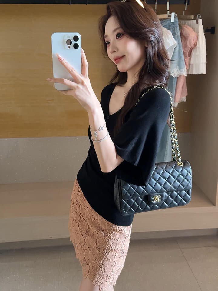 있음 도착 한국 스타일 비스듬한 어깨 니트 스웨터 여성 여름 몸매 가꾸기 슬림해 보이는 반팔 맨위 Chic 상세 이미지 16