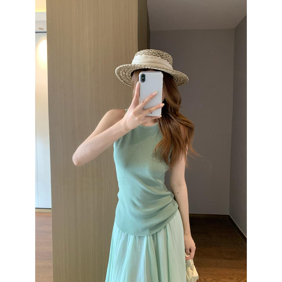 있음 도착 한 부서 디자인 센스 홀로우 아웃 니트 아마 조끼 여성 아모이 Chic 몸매 가꾸기 슬림해 보이는 민소매 맨위 상세 이미지 5