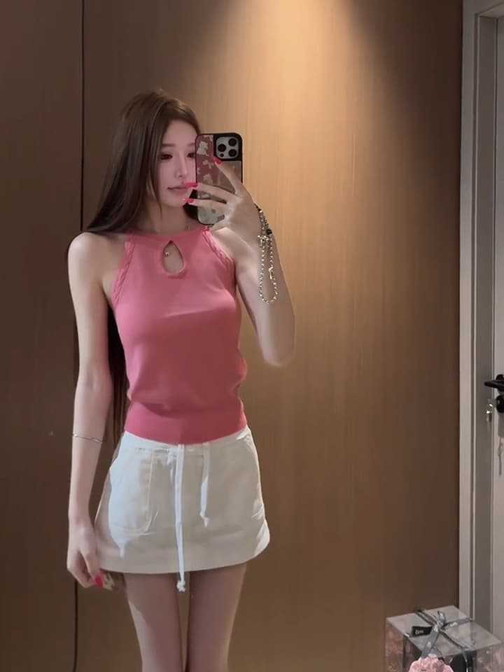 있음 도착 네온 연애 편지 물방울 모양 홀로우 아웃 디자인 복수 짜다 행침 목 니트 슬립 맨위 상세 이미지 7