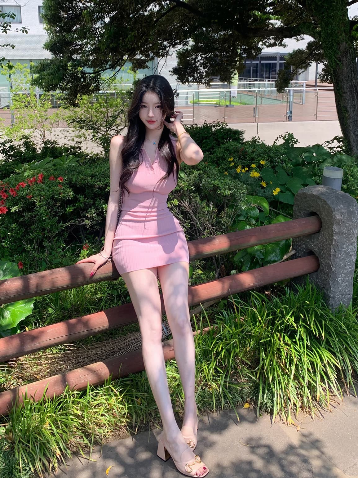 있음 도착 딸기 소프트 캔디 핑크색 폴로 칼라 민소매 조끼 여성 드레스 봄 여름 타이트 스커트 천천히 여단 치마 상세 이미지 3