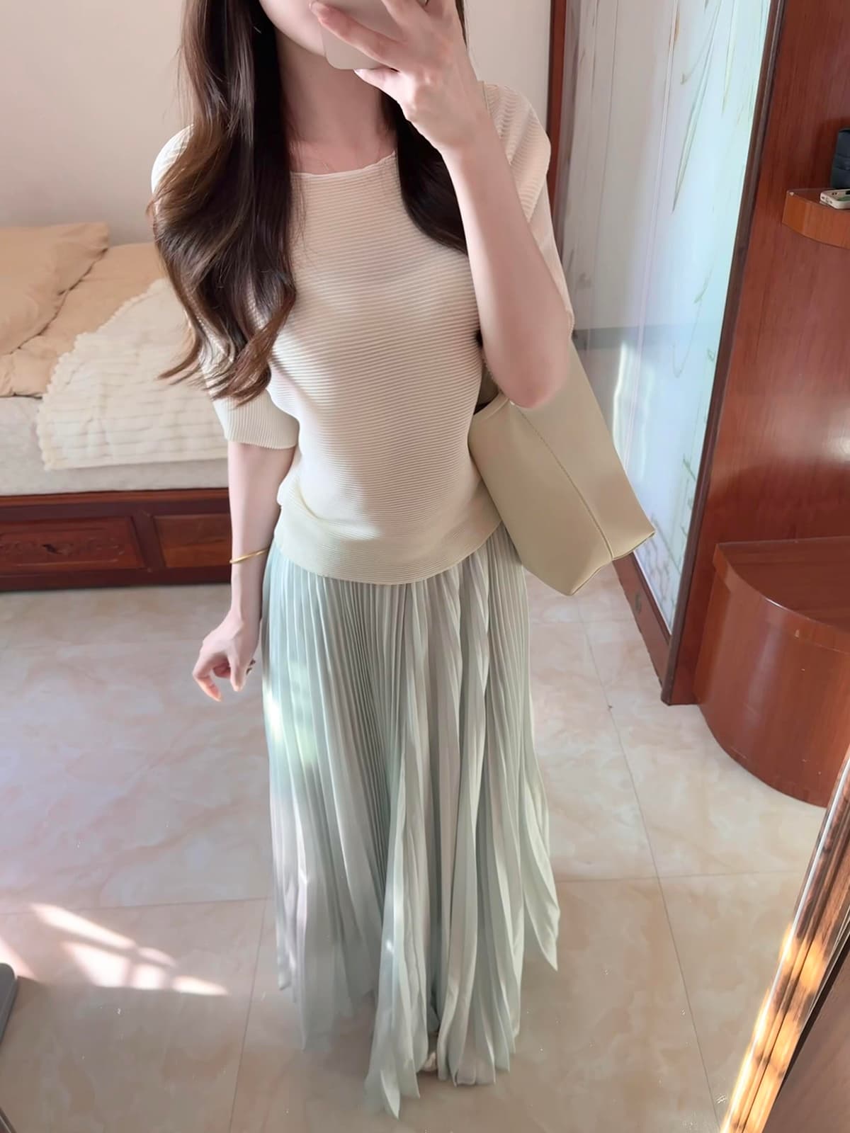 있음 도착 낭만주의 혁명 파란색 압력 주름 플리츠 스커트 여성 세 하우스 바람 무거운 작업 허리밴드 도루 센스 반신 스커트 이미지 2