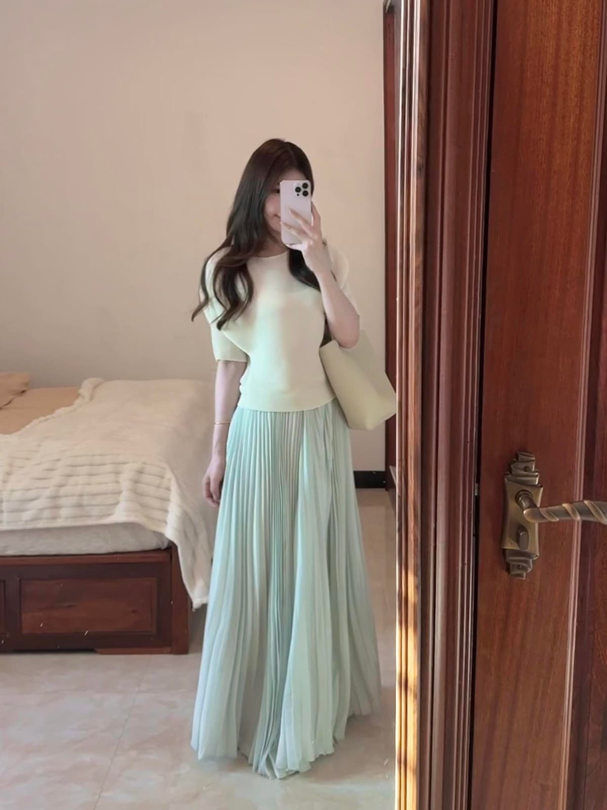 있음 도착 낭만주의 혁명 파란색 압력 주름 플리츠 스커트 여성 세 하우스 바람 무거운 작업 허리밴드 도루 센스 반신 스커트 이미지 3