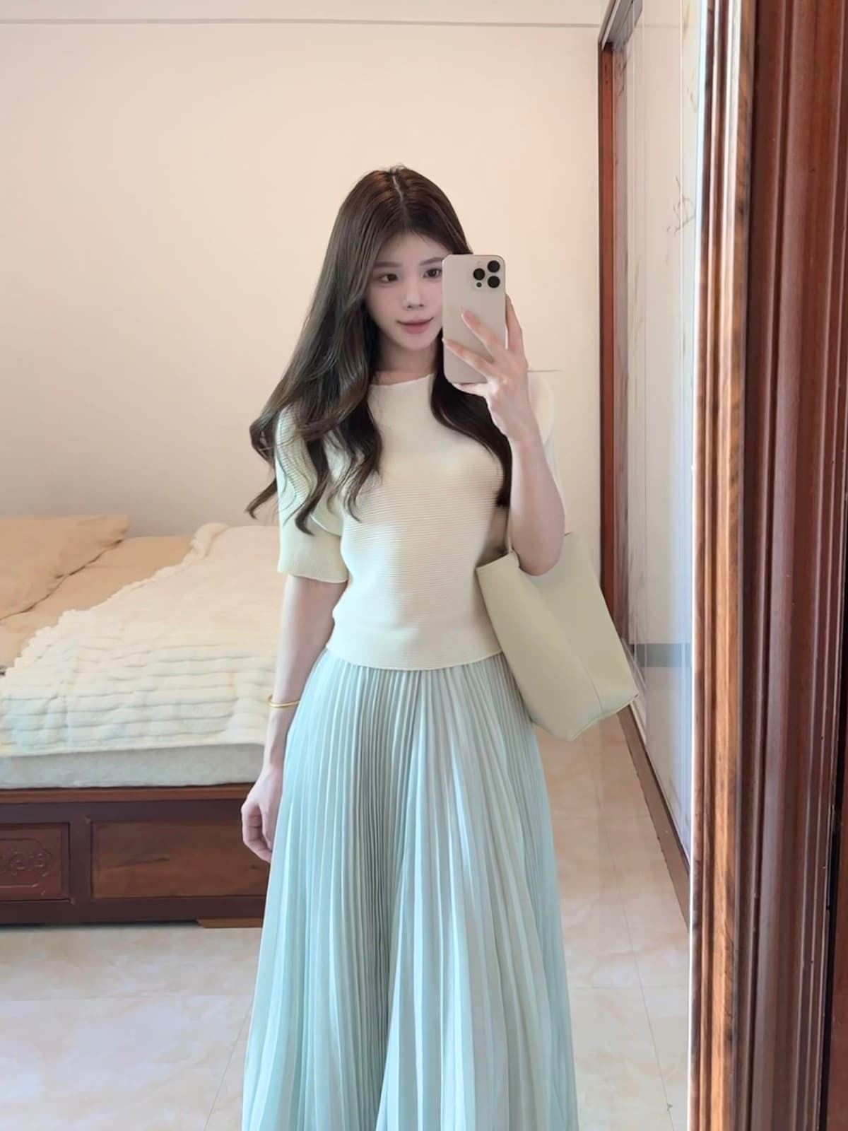 있음 도착 낭만주의 혁명 파란색 압력 주름 플리츠 스커트 여성 세 하우스 바람 무거운 작업 허리밴드 도루 센스 반신 스커트 상세 이미지 2