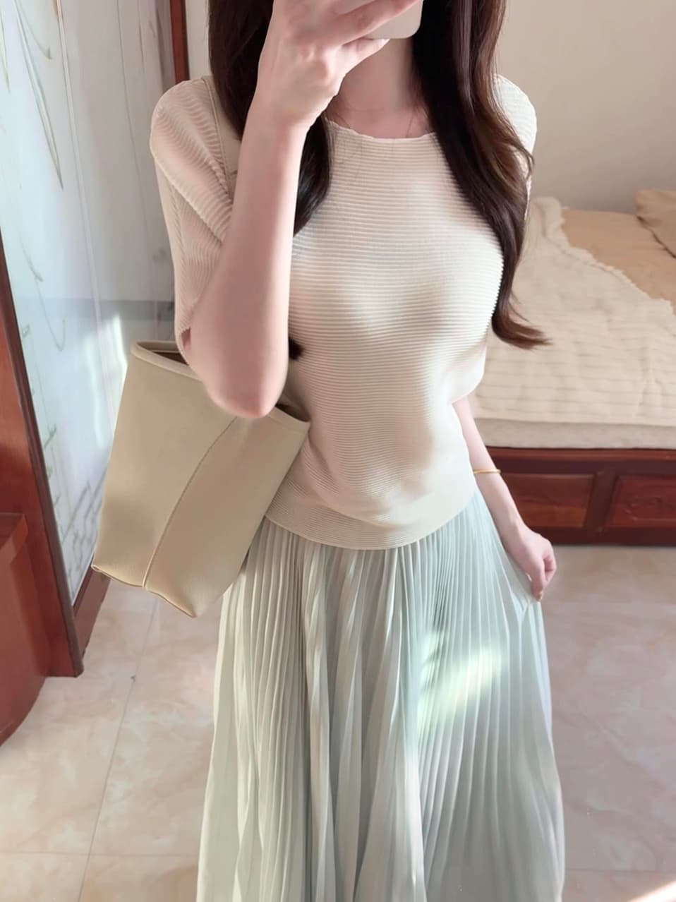 있음 도착 낭만주의 혁명 파란색 압력 주름 플리츠 스커트 여성 세 하우스 바람 무거운 작업 허리밴드 도루 센스 반신 스커트 상세 이미지 7