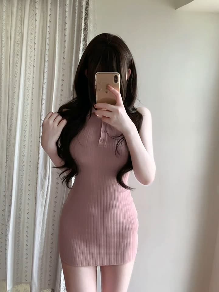있음 도착 딸기 소프트 캔디 핑크색 폴로 칼라 민소매 조끼 여성 드레스 봄 여름 타이트 스커트 천천히 여단 치마 상세 이미지 1