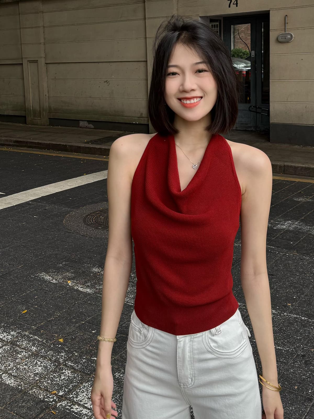 있음 도착 축복 복숭아 추천 여름 새로운 핫걸 순수한 욕망 슬림해 보이는 행침 목 백리스 니트 맨위 상세 이미지 1