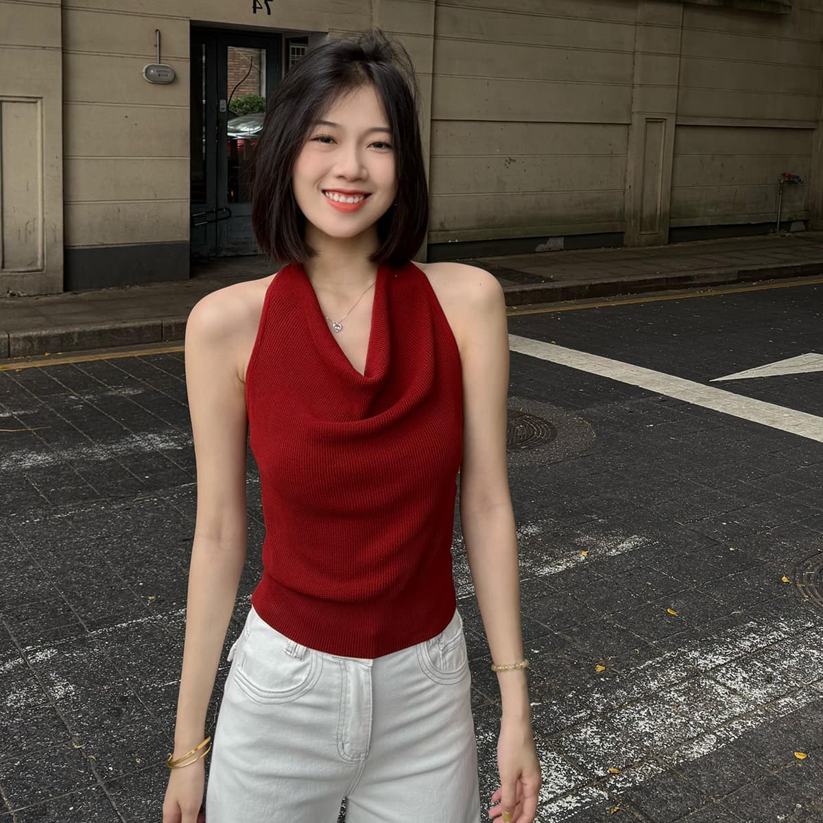 있음 도착 축복 복숭아 추천 여름 새로운 핫걸 순수한 욕망 슬림해 보이는 행침 목 백리스 니트 맨위 상세 이미지 5