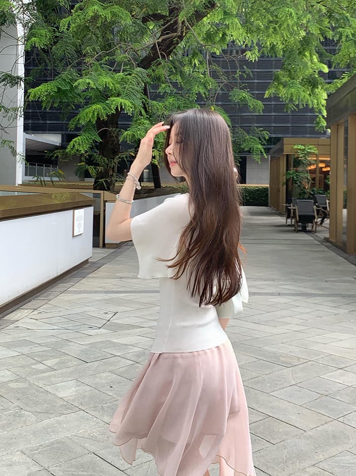 있음 도착 오래된 돈 바람 오프숄더 망토 반팔 티셔츠 여성 여름 품격 느슨함 니트 스웨터 허리 수축 도루 센스 상세 이미지 4