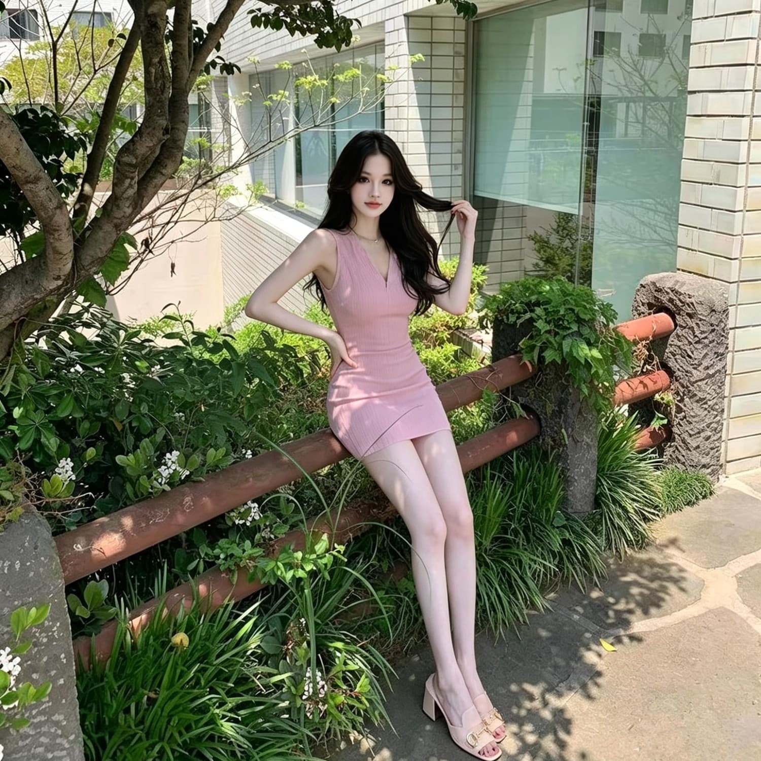 있음 도착 딸기 소프트 캔디 핑크색 폴로 칼라 민소매 조끼 여성 드레스 봄 여름 타이트 스커트 천천히 여단 치마 이미지 4