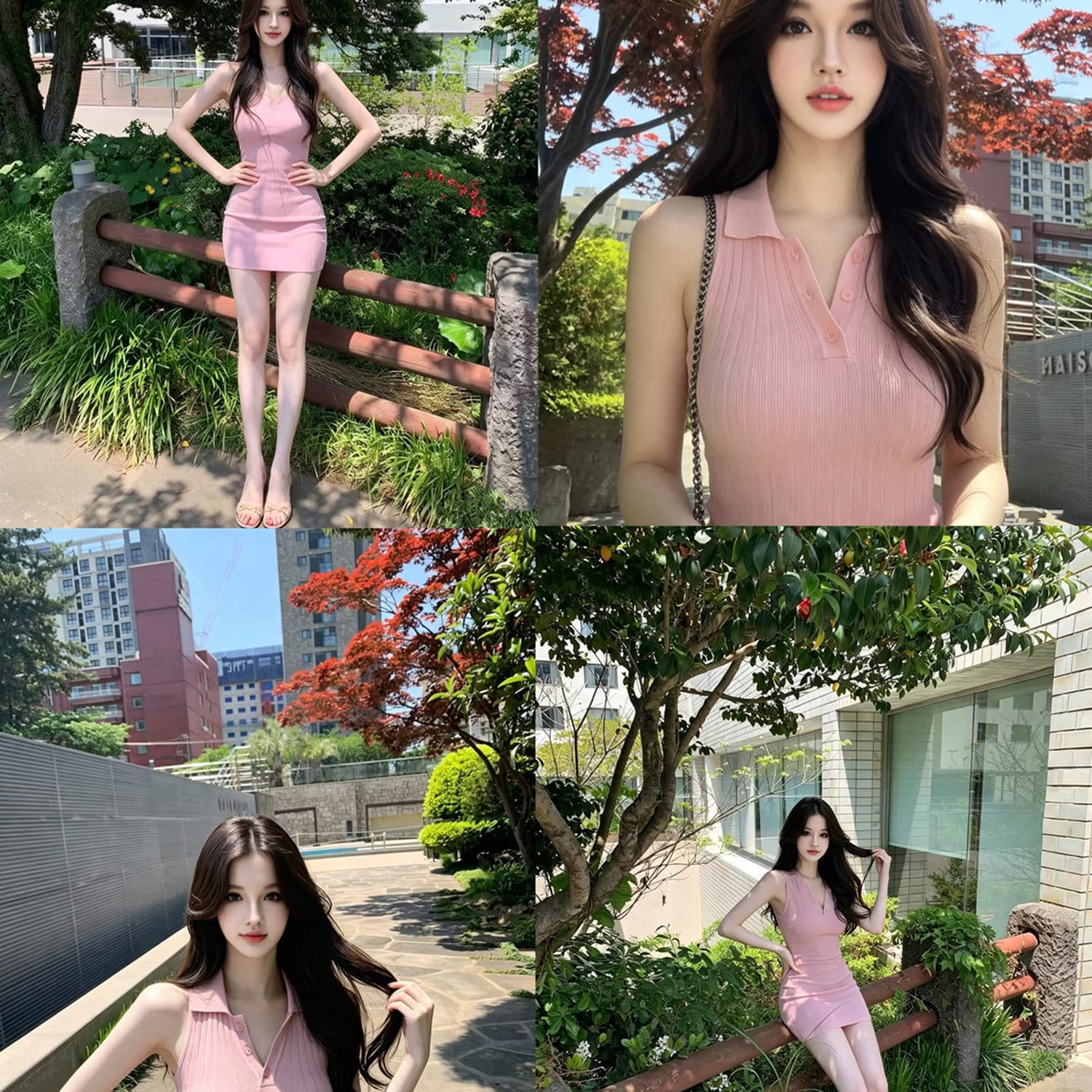 있음 도착 딸기 소프트 캔디 핑크색 폴로 칼라 민소매 조끼 여성 드레스 봄 여름 타이트 스커트 천천히 여단 치마 상세 이미지 2