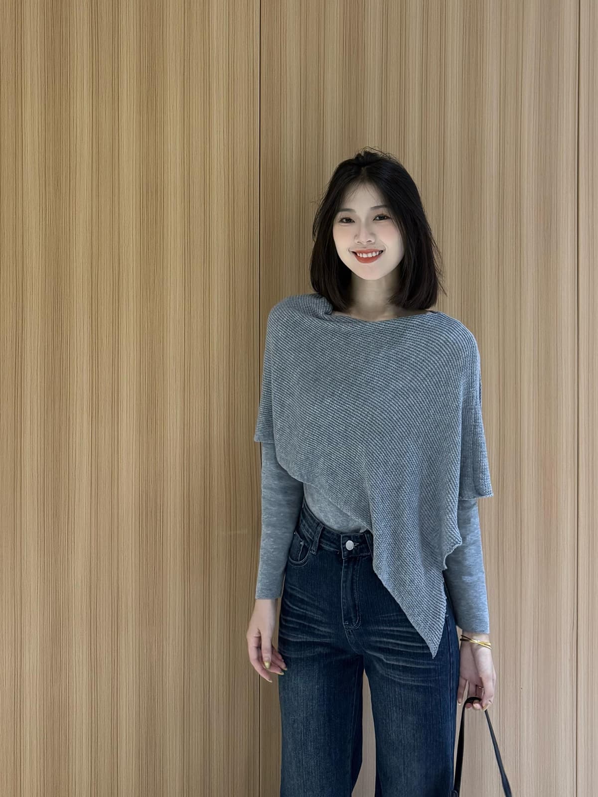 있음 도착 축복 복숭아 추천 이른 가을 새로운 불규칙 페이크 레이어드 슬림해 보이는 품격 긴팔 니트 맨위 상세 이미지 4