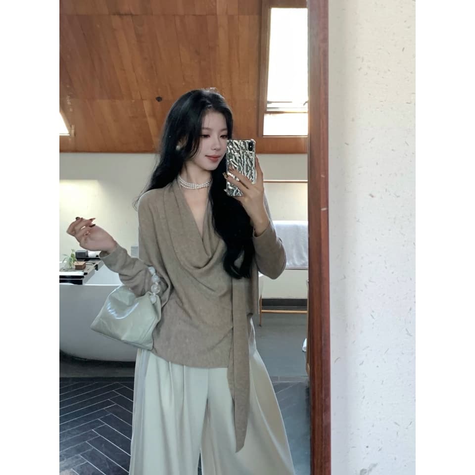 있음 도착 다양한 착용 법 프랑스식 십자가 니트 맨위 품격 부드러운 밴딩 신축성 다용도 여성 가을 이미지 6