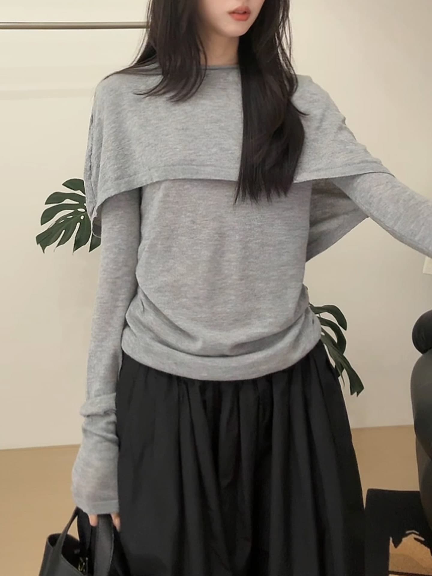 열세 개 화이트 홈 영화 만나는 이른 가을 디자인 센스 페이크 레이어드 양모 작은 숄 맨위 20255 상세 이미지 6