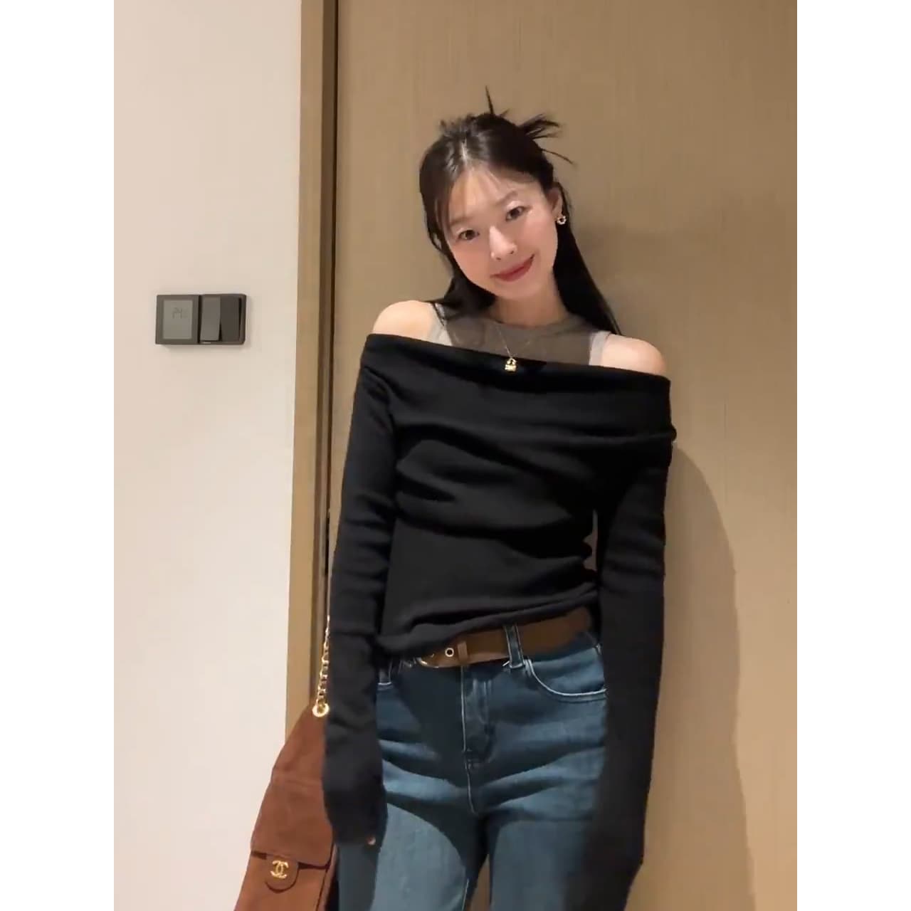 있음 도착 쉬운 스택 가져 가라. 흔들다 칼라 페이크 레이어드 배색 패치워크 기본 셔츠 꼬집기 허리 품격 다용도 맨위 상세 이미지 3