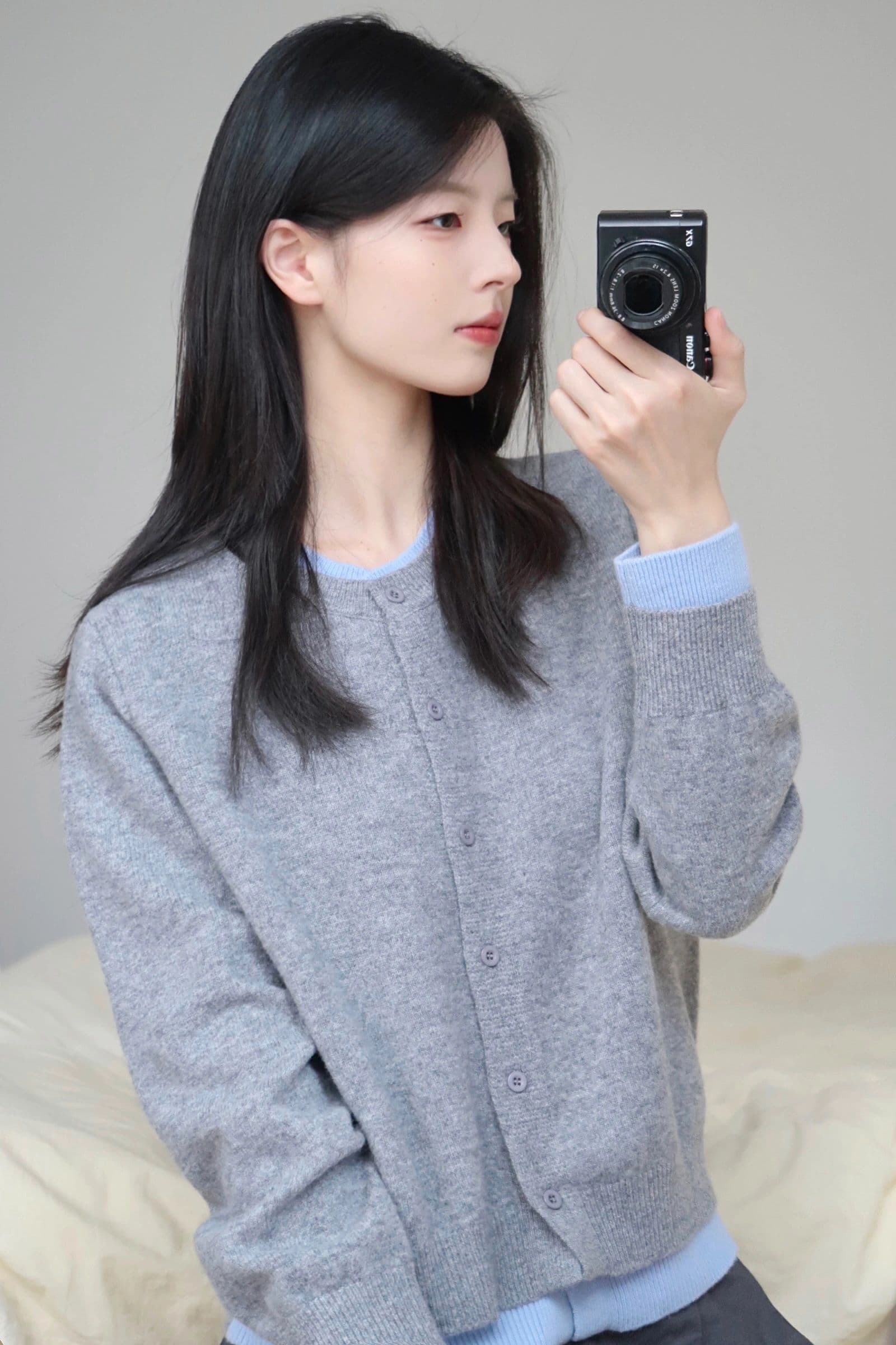 있음 도착 배색 패치워크 페이크 레이어드 디자인 센스 니트 오픈 가디건 미니멀리즘 다용도 슬림해 보이는 재킷 캐주얼 여성 가을 상세 이미지 1