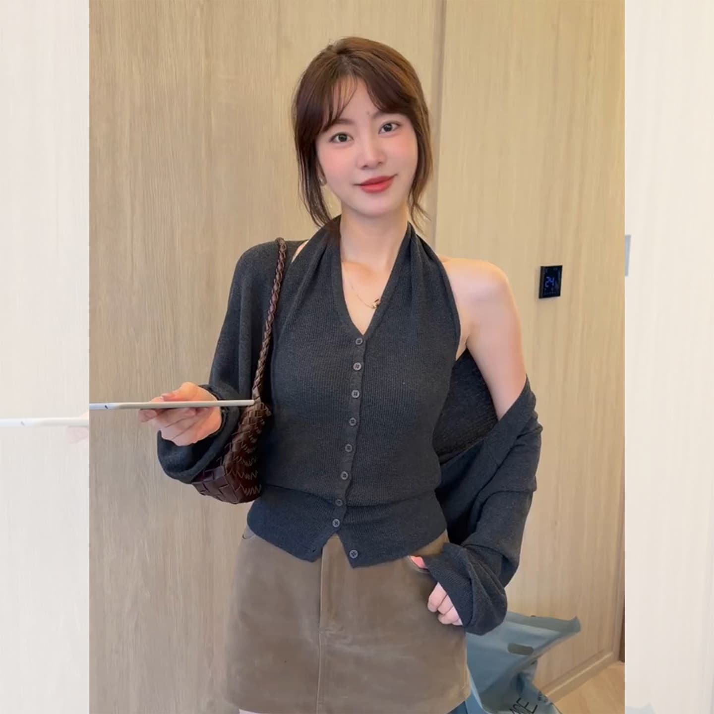 있음 도착 긴팔 니트 오픈 가디건 여성 코트 이른 가을 고유 한 아름다운 외부 가져 가라. 슬립 맨위 투피스 세트 가을 상세 이미지 3