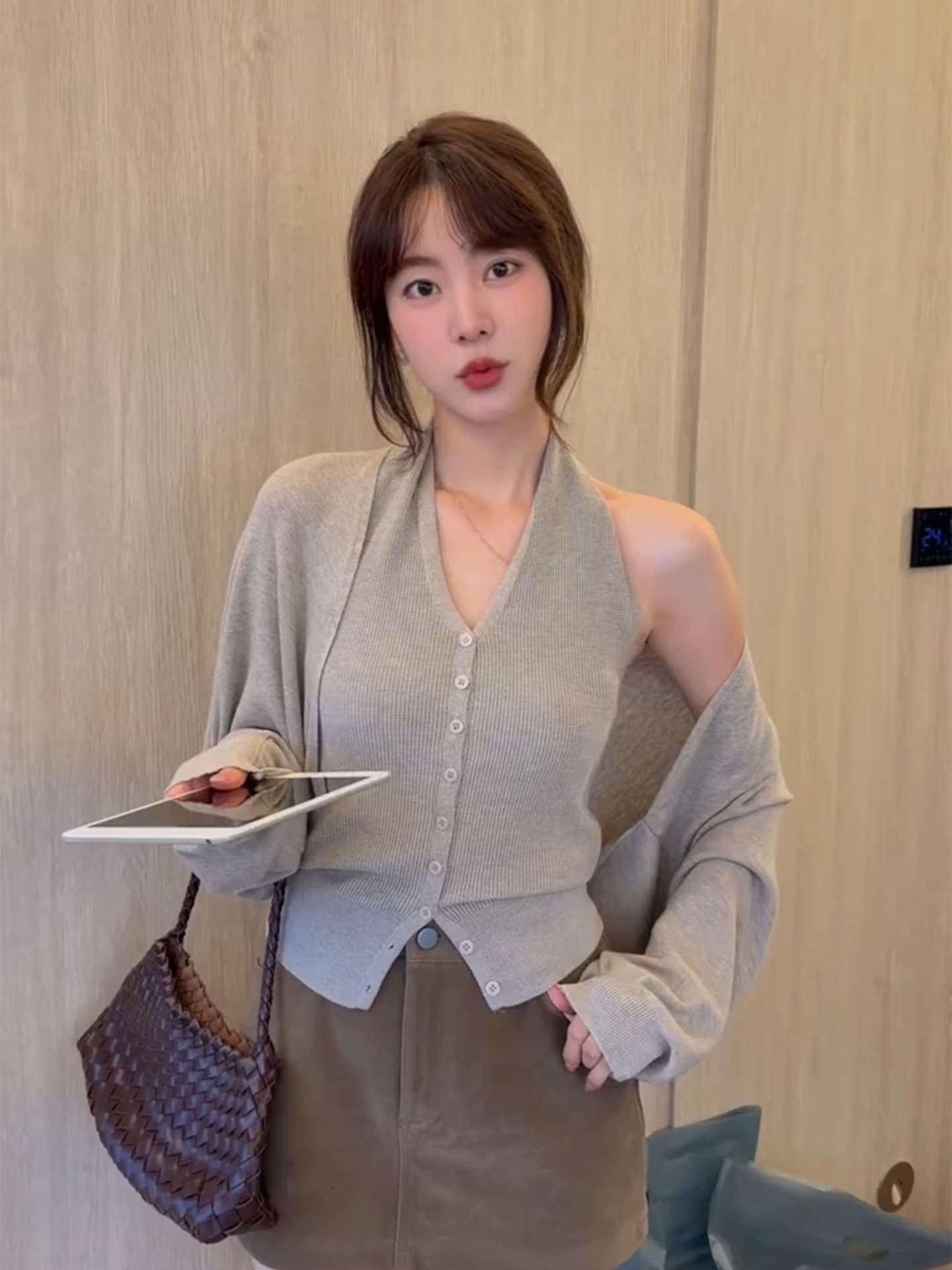 있음 도착 긴팔 니트 오픈 가디건 여성 코트 이른 가을 고유 한 아름다운 외부 가져 가라. 슬립 맨위 투피스 세트 가을 상세 이미지 13