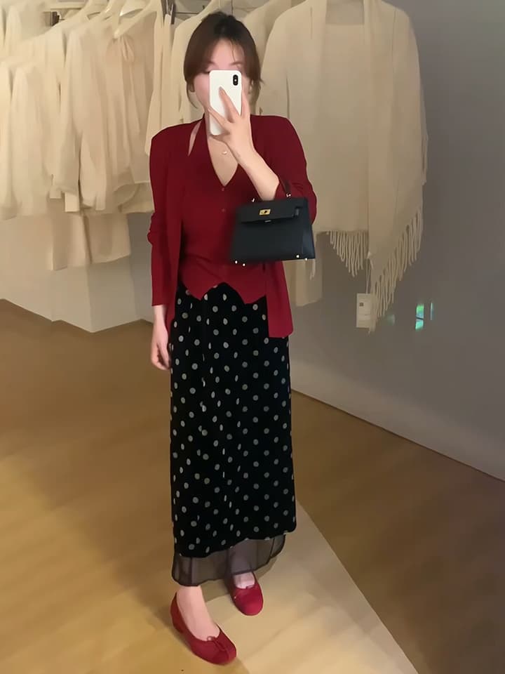 있음 도착 봄 가을 높은 품질 빨간색 맨위 여성 폭발 니트 슬립 오픈 가디건 투피스 세트 맨위 상세 이미지 1