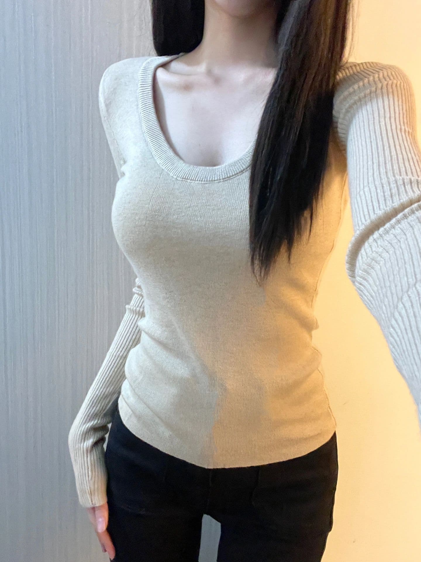 있음 도착 스웨터 라운드 넥 슬림해 보이는 품격 긴팔 외국 가스 패션 몸매 가꾸기 풀오버 니트 스웨터 여성 상세 이미지 6