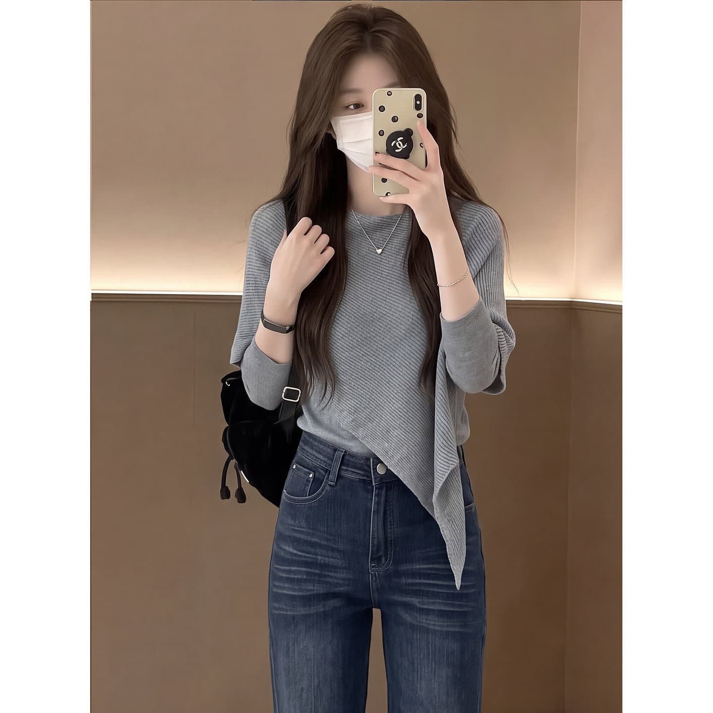있음 도착 이른 가을 새로운 불규칙 페이크 레이어드 슬림해 보이는 품격 긴팔 니트 맨위 상세 이미지 8