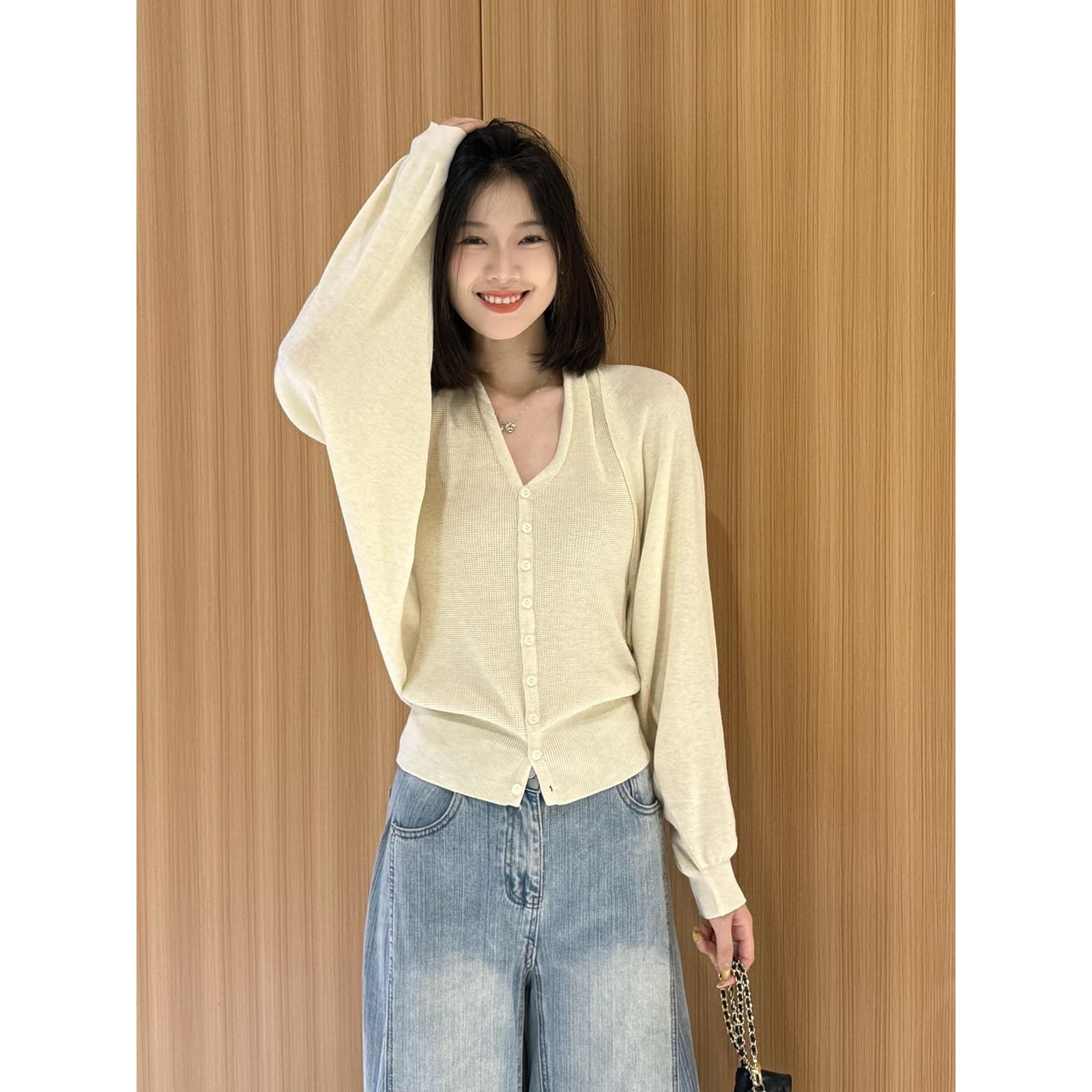 있음 도착 긴팔 니트 오픈 가디건 여성 코트 이른 가을 고유 한 아름다운 외부 가져 가라. 슬립 맨위 투피스 세트 가을 이미지 5