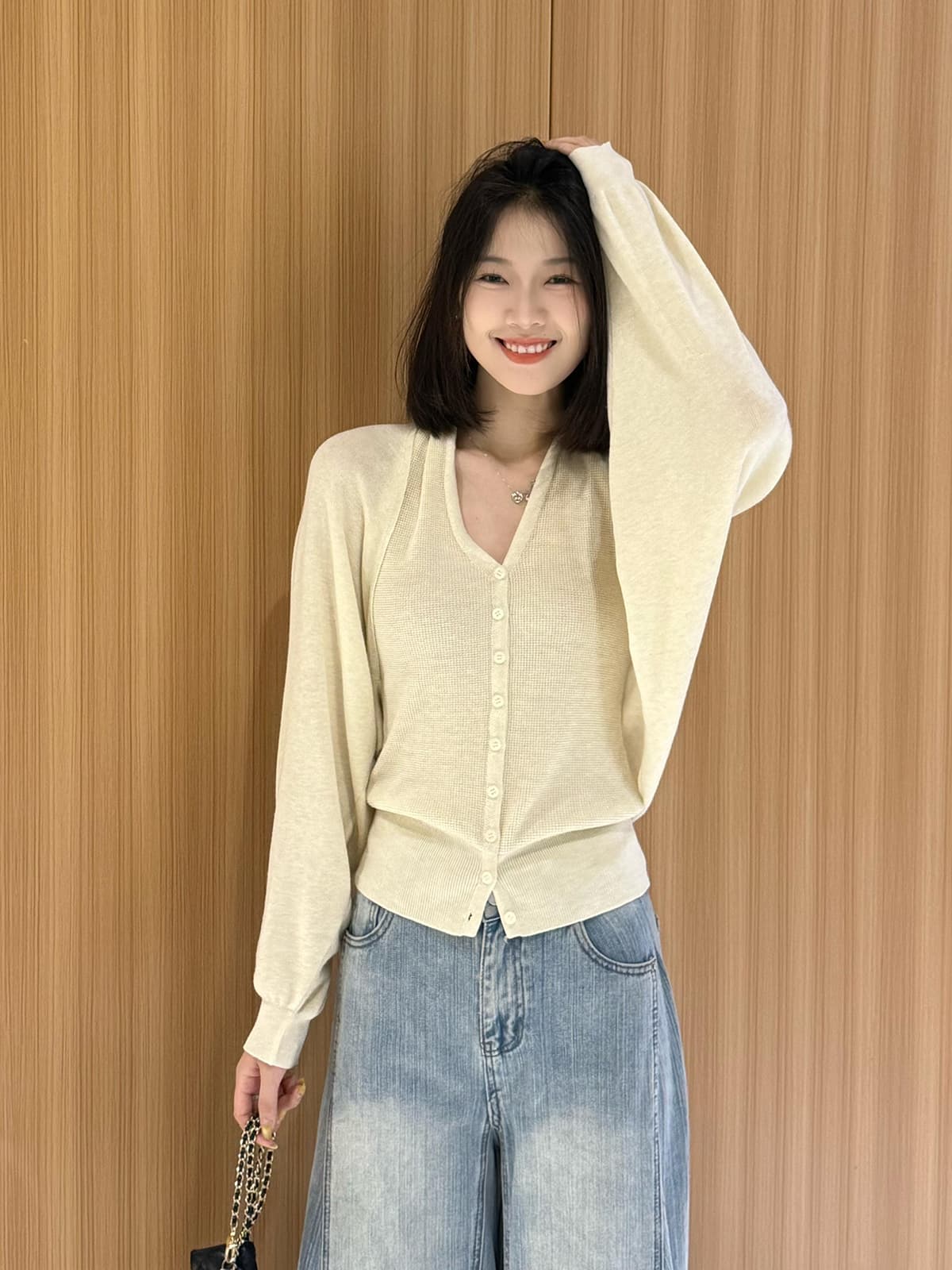 있음 도착 긴팔 니트 오픈 가디건 여성 코트 이른 가을 고유 한 아름다운 외부 가져 가라. 슬립 맨위 투피스 세트 가을 상세 이미지 1