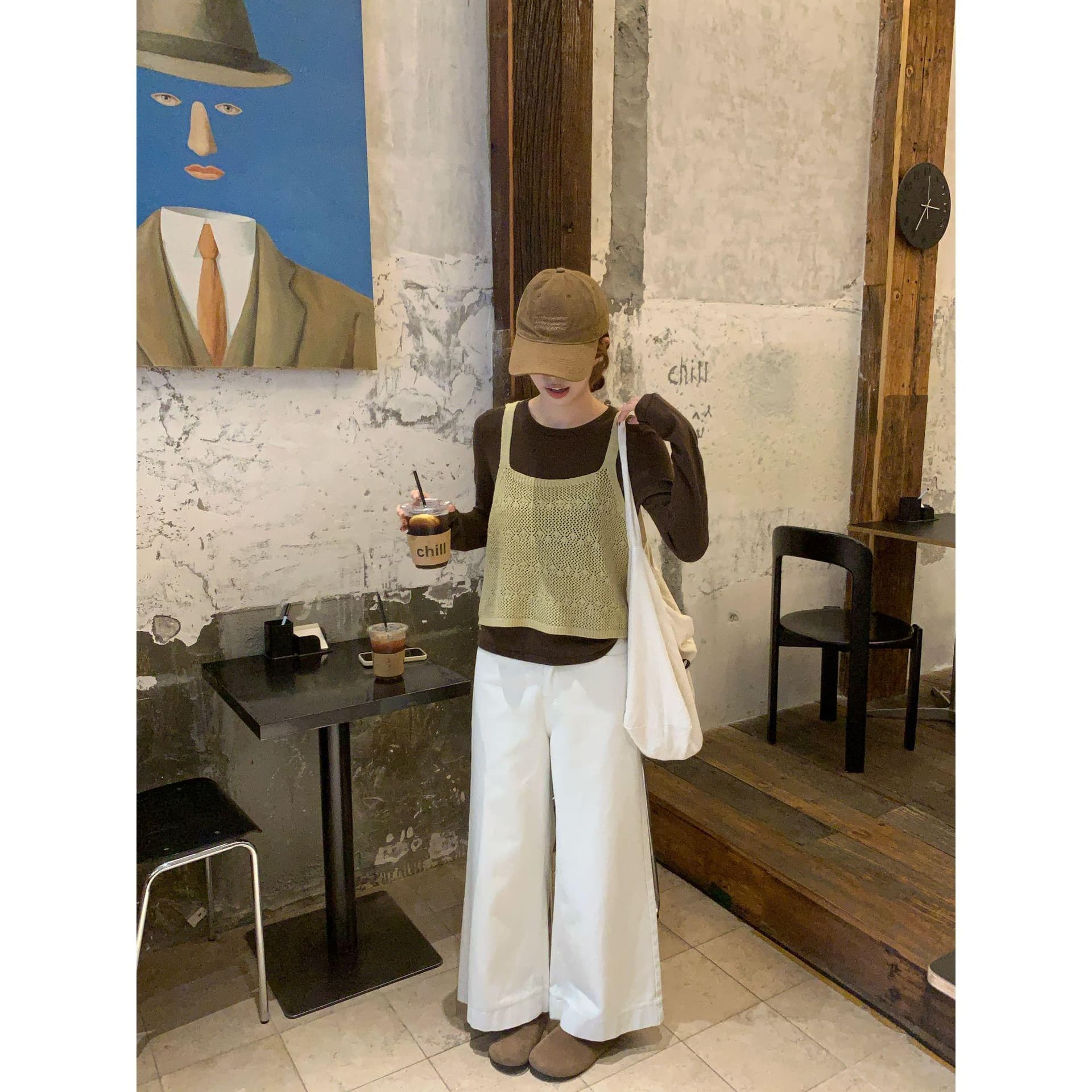 있음 도착 한 부서 홀로우 아웃 니트 슬립 단색 분위기 센스 풀오버 셔츠 다용도 스택 착용 투피스 세트 상세 이미지 5