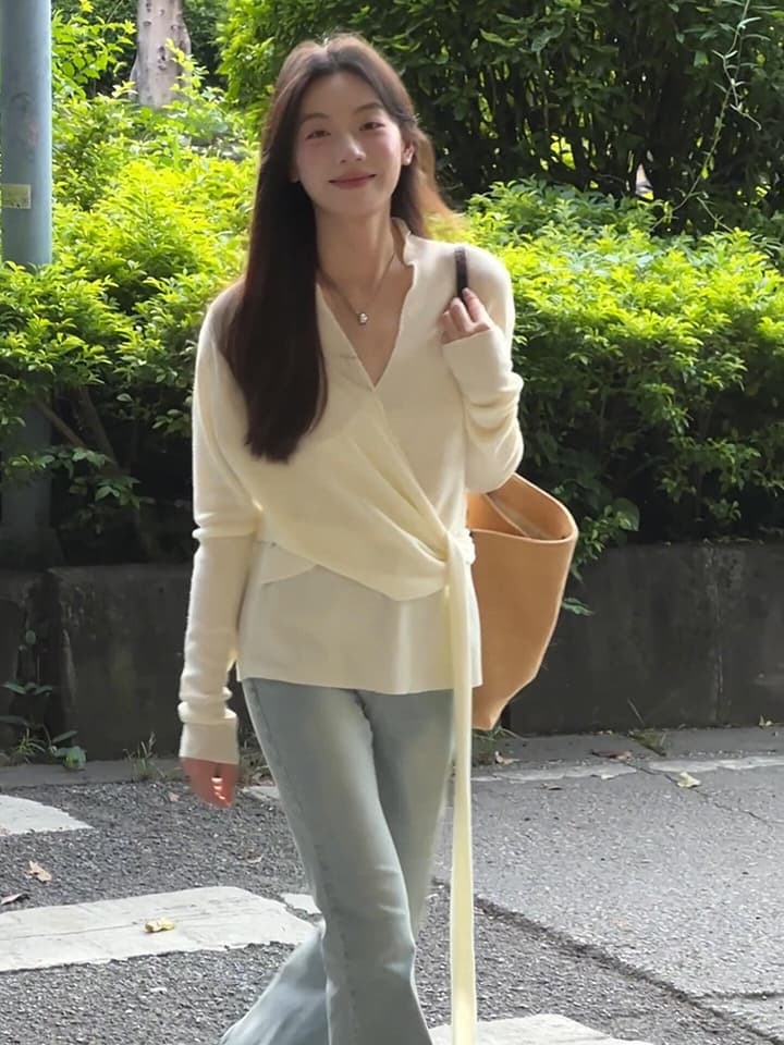 있음 도착 다양한 착용 법 프랑스식 십자가 니트 맨위 품격 부드러운 밴딩 신축성 다용도 여성 가을 상세 이미지 7