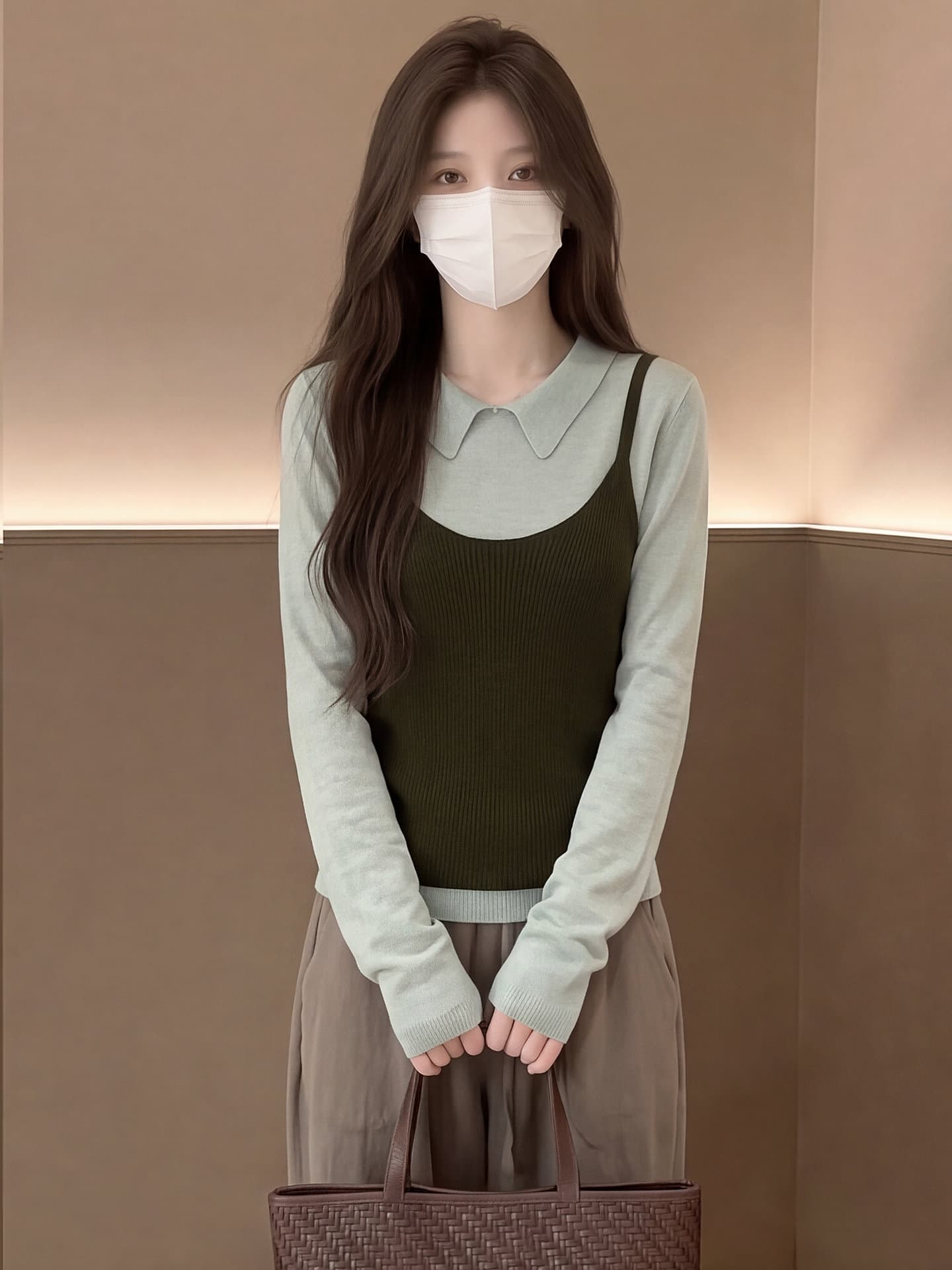 있음 도착 이른 가을 한 부서 레트로 투피스 세트 니트 스웨터 캐미솔 세트 여성 상세 이미지 12
