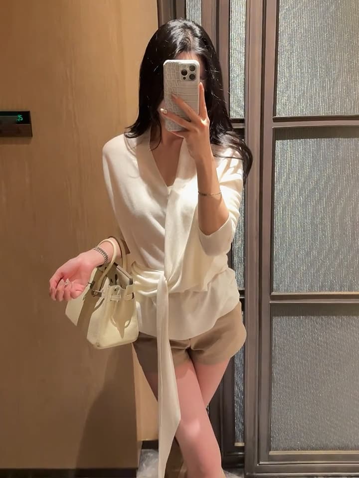 있음 도착 다양한 착용 법 프랑스식 십자가 니트 맨위 품격 부드러운 밴딩 신축성 다용도 여성 이른 가을 상세 이미지 3