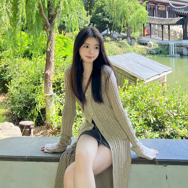 있음 도착 조기 가을 부드러운 긴팔 니트 스웨터 여성 품격 느긋한 바람 얇은 스타일 롱 코트 니트 대 오픈 가디건 상세 이미지 5