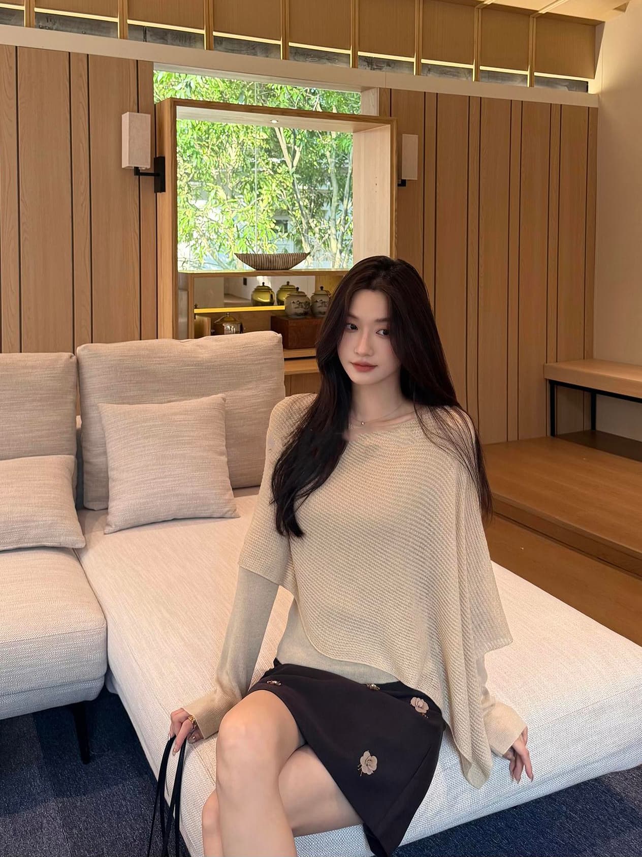 있음 도착 이른 가을 새로운 불규칙 페이크 레이어드 슬림해 보이는 품격 긴팔 니트 맨위 이미지 2