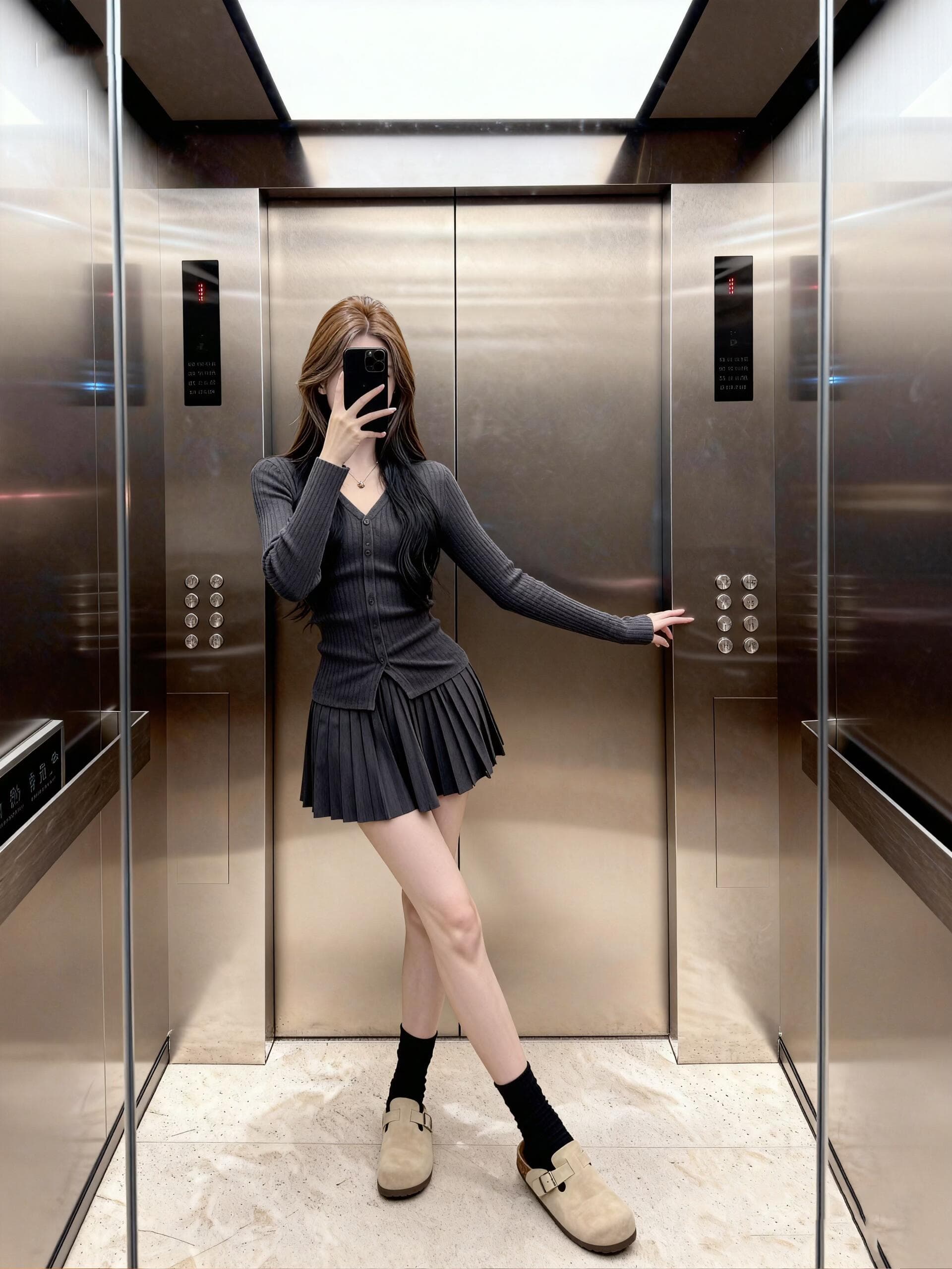 있음 도착 어두운 회색 스웨터 니트 스웨터 여성 가을 겨울철 새로운 몸매 가꾸기 슬림해 보이는 반신 스커트 투피스 세트 가을 이미지 2