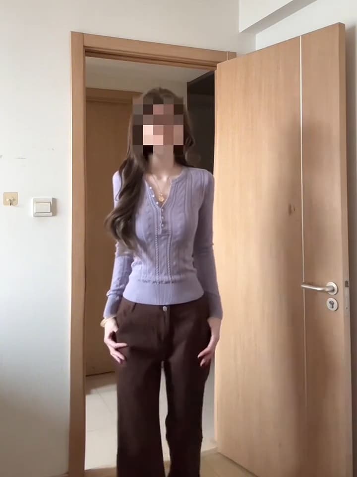 있음 도착 라일락 꽃 봄 가을 프랑스식 부드러운 품격 패션 다용도 슬림해 보이는 맨위 여성 가을 새로운 이미지 4