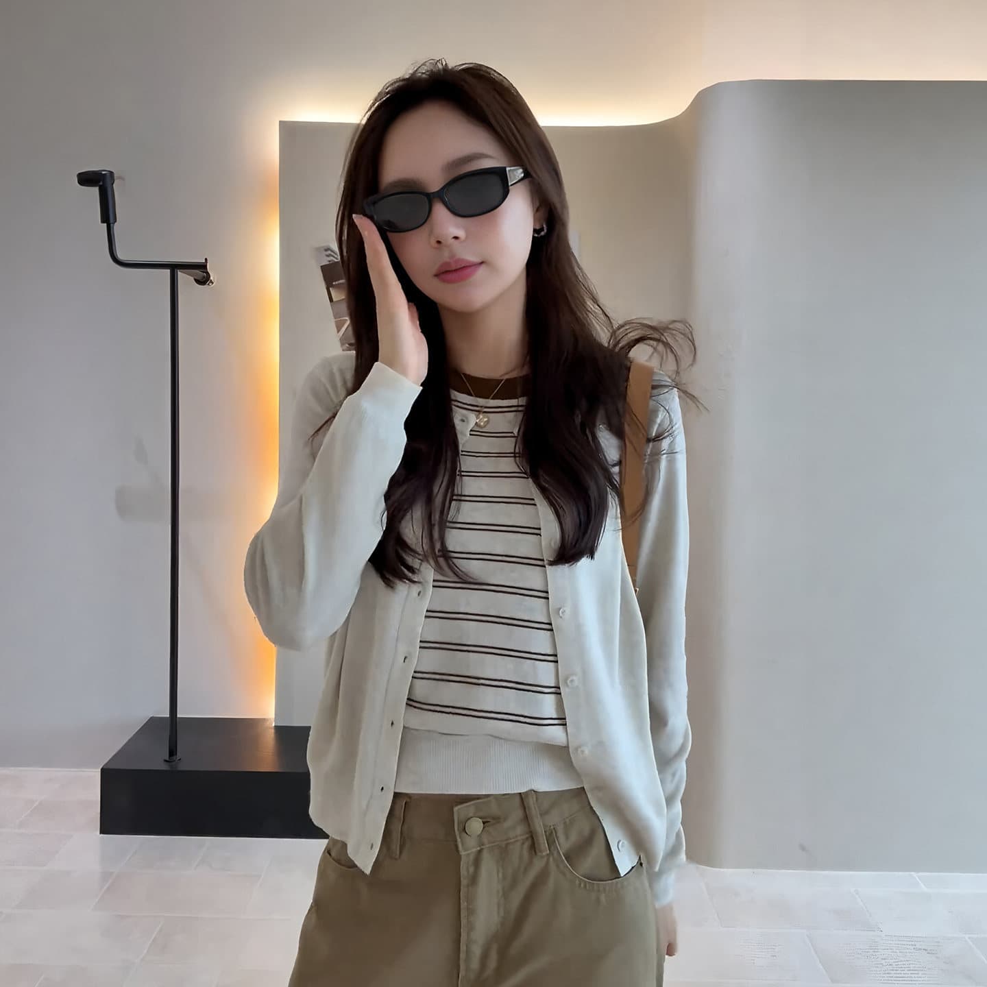있음 도착 한 부서 슈퍼 잘 생긴 스트라이프 패치워크 페이크 레이어드 니트 스웨터 캐주얼 다용도 그레이트 보지 마 명중 섹션 상세 이미지 5