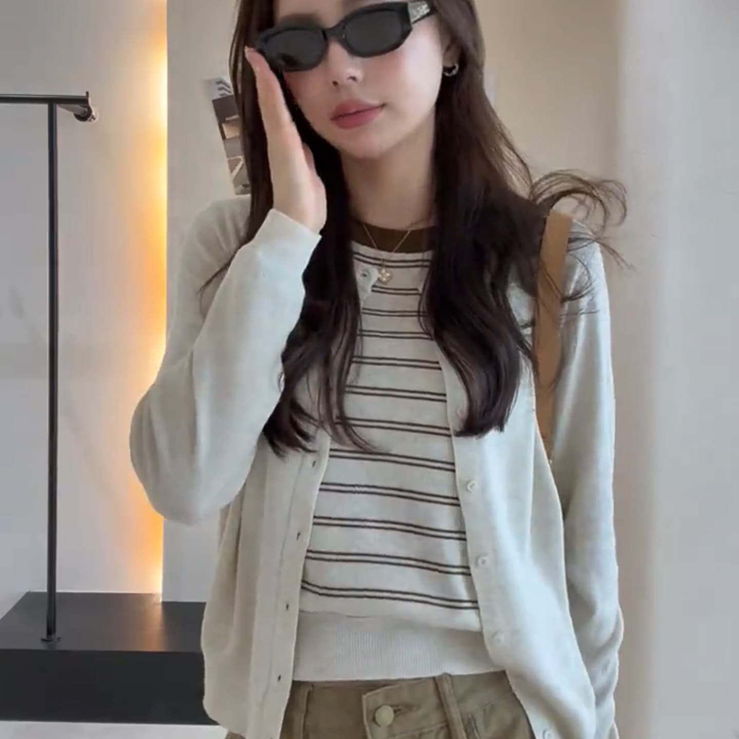 있음 도착 한 부서 슈퍼 잘 생긴 스트라이프 패치워크 페이크 레이어드 니트 스웨터 캐주얼 다용도 그레이트 보지 마 명중 섹션 상세 이미지 7