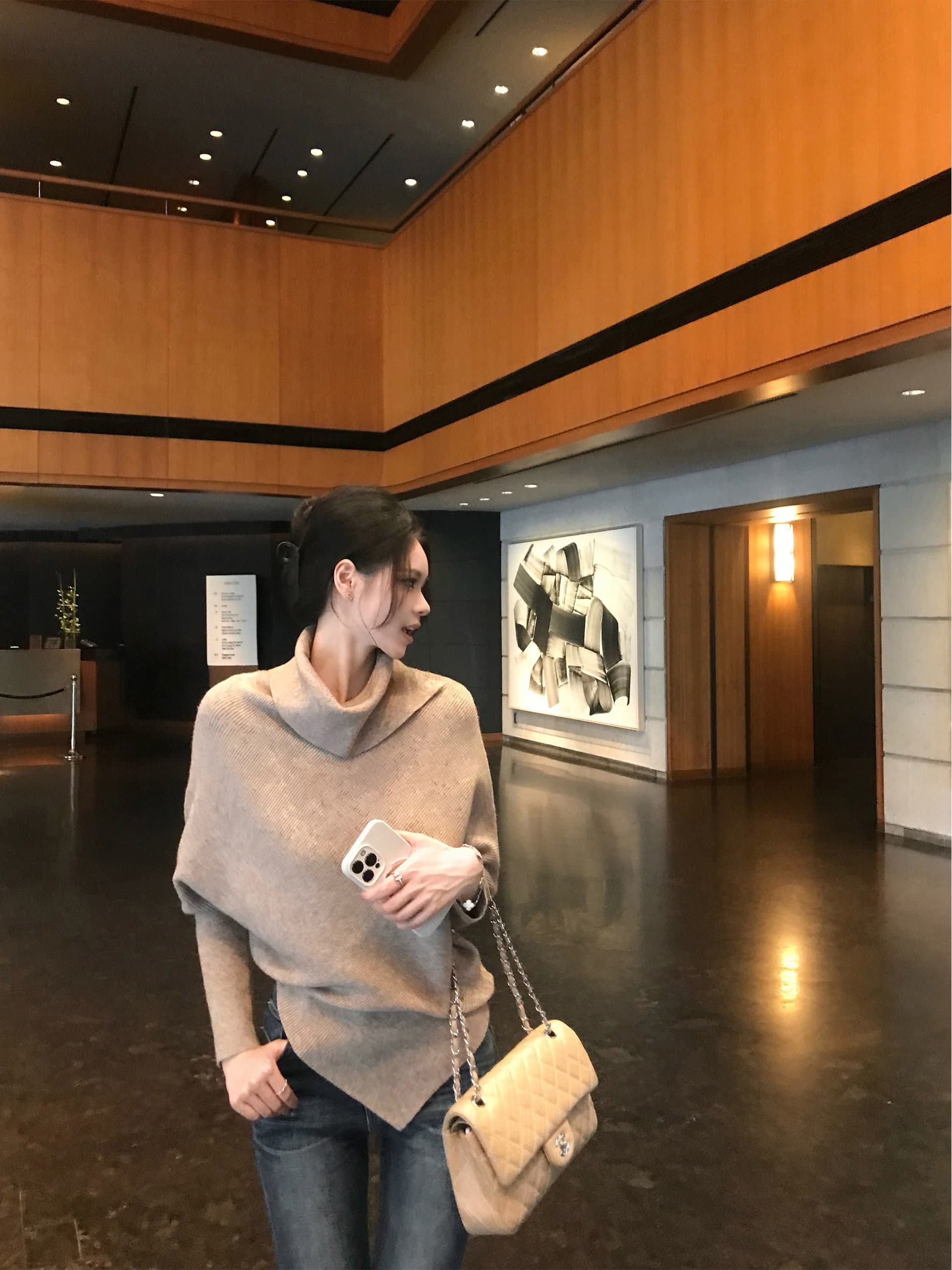 있음 도착 5werkwen 부드러운 자매 가을의 날 불규칙 미학 터틀넥 망토 느긋한 배트윙 소매 스웨터 상세 이미지 1