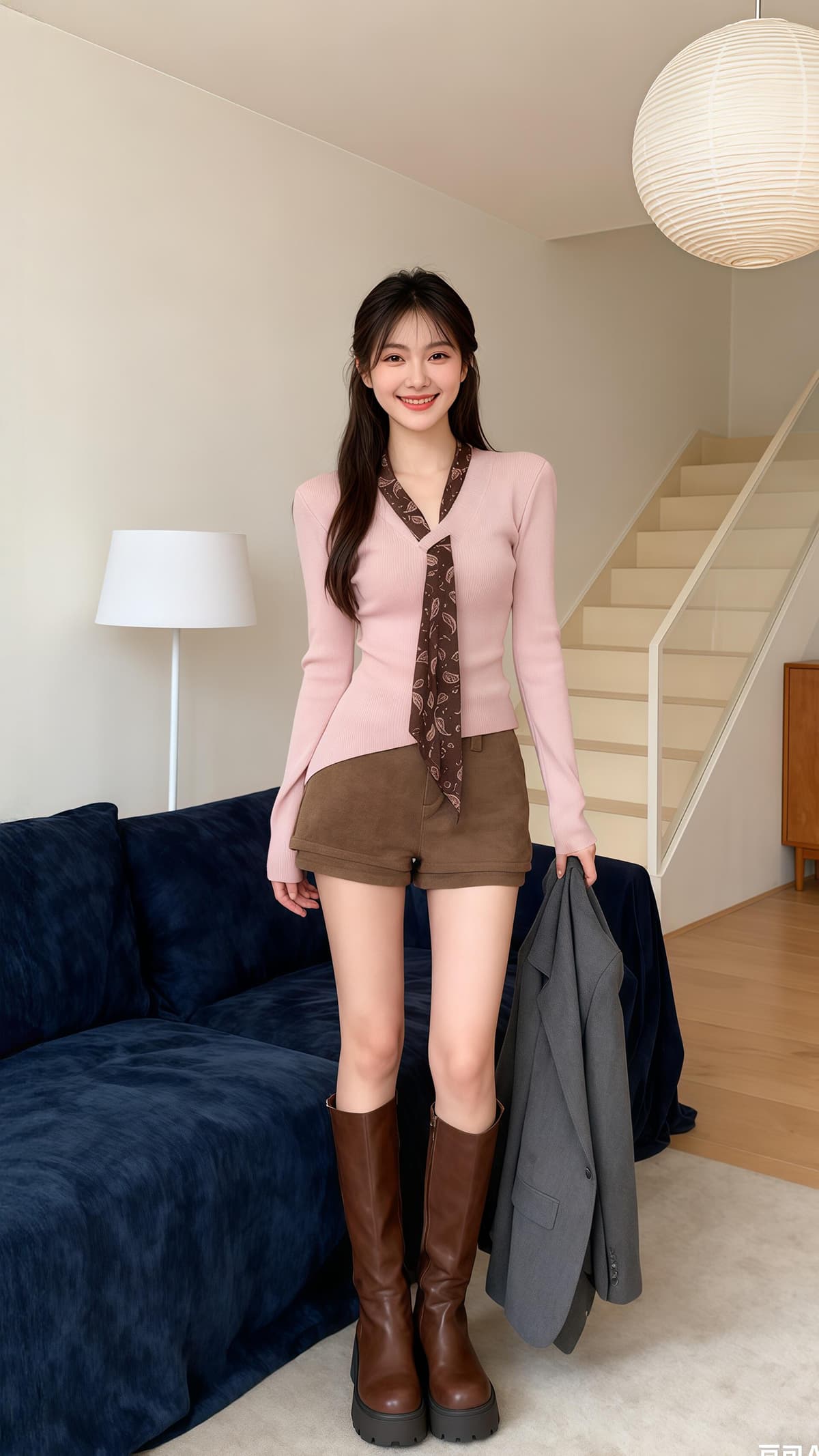 있음 도착 로라 스웨터 겨울 한 부서 품격 도트 무늬 리본 V넥 부드러운 스웨터 여자 가을 상세 이미지 6