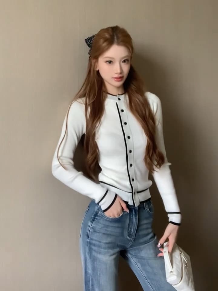 있음 도착 프랑스식 작은 샤넬 스타일 니트 오픈 가디건 여성 코트 가을 착용 가져 가라. 느긋한 바람 부드러운 찹쌀 기본 셔츠 맨위 이미지 2