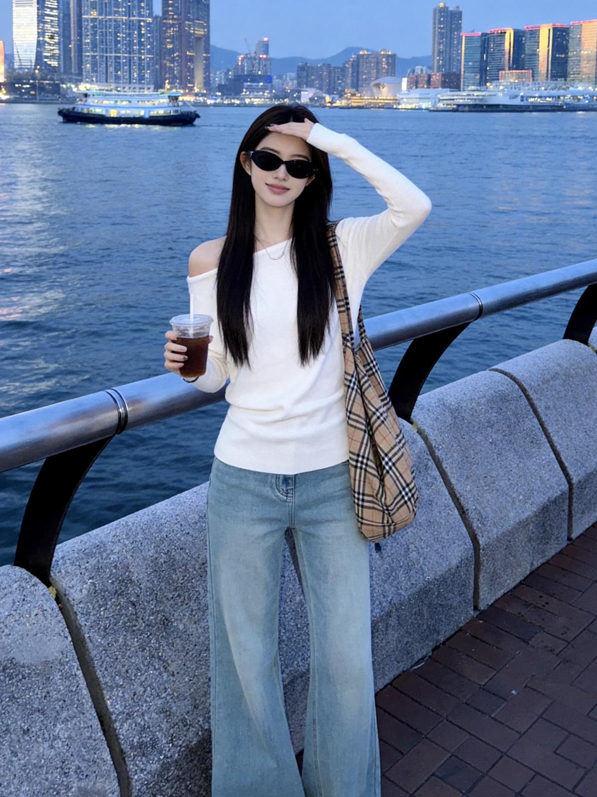 있음 도착 부드러운 지능 자매 오프숄더 비스듬한 어깨 흔들다 칼라 기타 착용 법 풀오버 느긋한 슬림해 보이는 니트 스웨터 상세 이미지 4