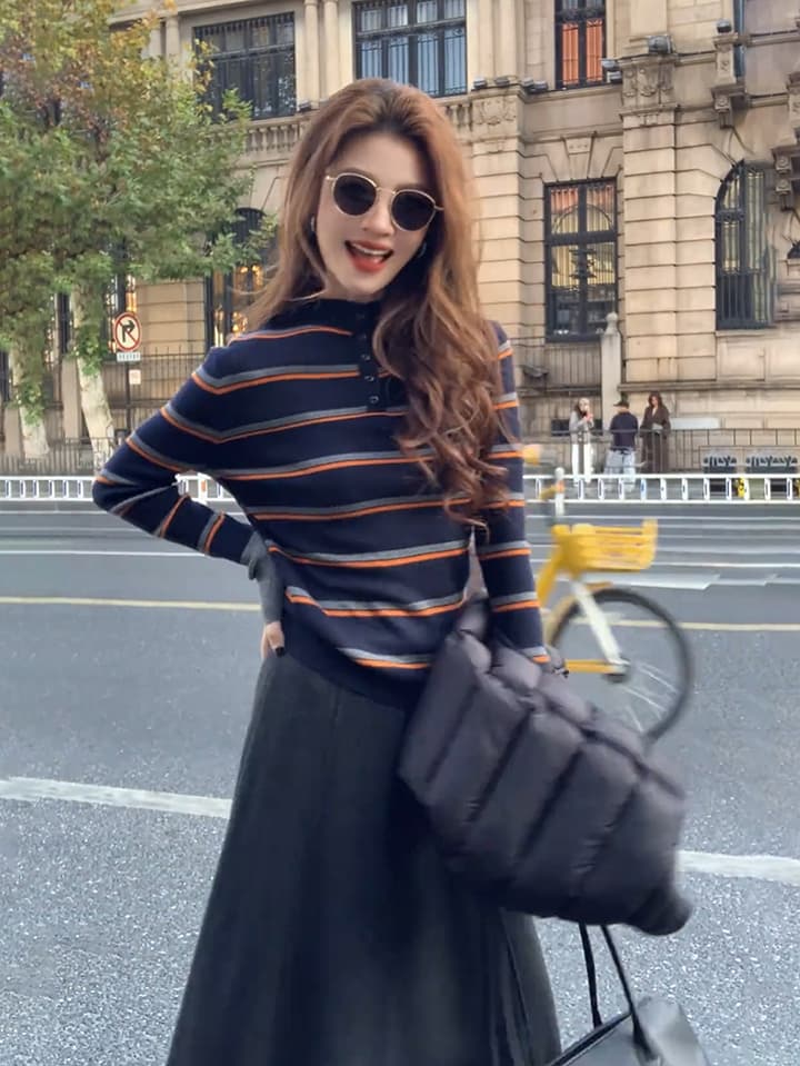 있음 도착 색상 스트라이프 스웨터 겨울 새로운 패션 새로운 패션 외국 가스 다용도 여성 의류 가을 겨울 상세 이미지 16
