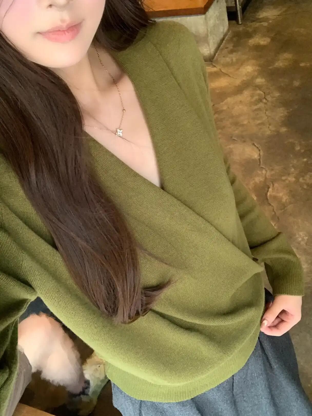 있음 도착 프랑스식 십자가 V넥 여성 가을 겨울철 인사이드 가져 가라. 루즈핏 스웨터 디자인 센스 몸매 가꾸기 니트 기본 셔츠 상세 이미지 2