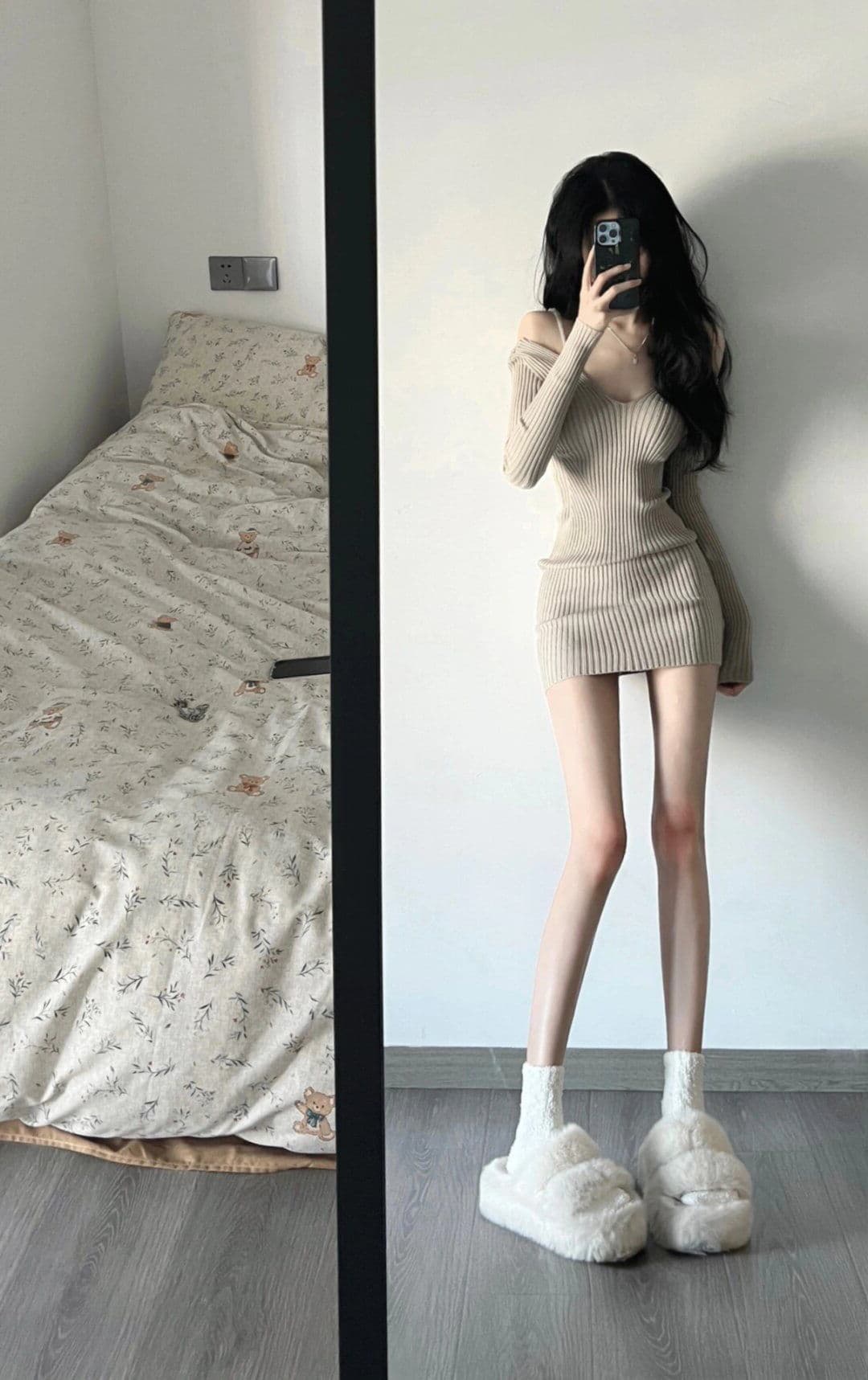 있음 도착 이른 가을 수 있습니다. 조정 빅 브이 넥 몸매 가꾸기 오프숄더 긴팔 여성 드레스 가을 겨울 슬림해 보이는 인사이드 가져 가라. 여성 가을 이미지 2