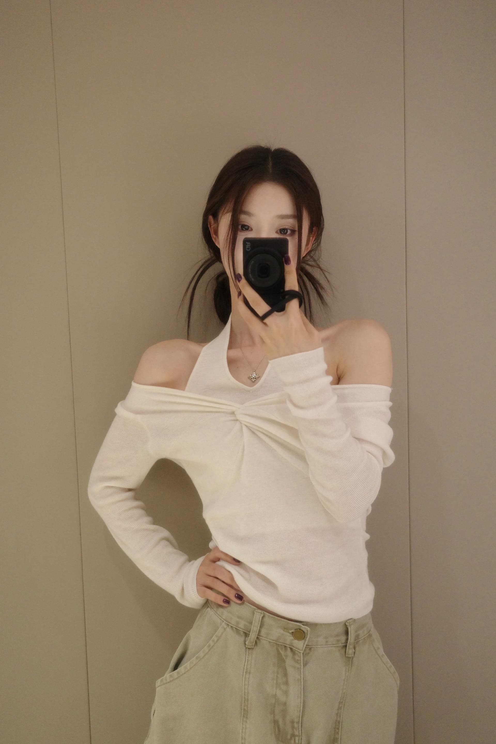 있음 도착 프랑스식 직물 둘 착용 전체 양모 니트 행침 목 맨위 만나는 높음 질감 니트 페이크 레이어드 여성 상세 이미지 14