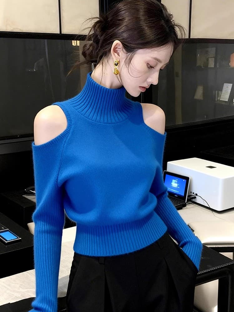 있음 도착 터틀넥 스웨터 여자 가을 겨울 느긋한 고급 센스 맨위 고유 한 슈퍼 잘 생긴 외국 가스 니트 기본 셔츠 이미지 2